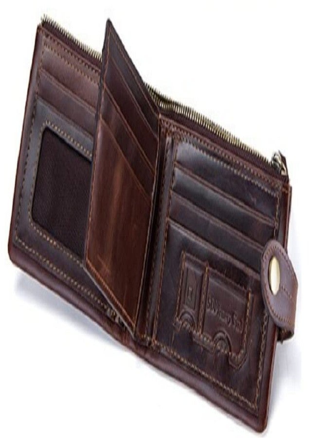 Contacts Men's Genuine Leather Wallet | RFID Blocking | Bifold with Button Closure | 13 Card Slots Including 1 ID Window, 1 Zip Closure Currency Compartment (Hori Brown) - Image 3